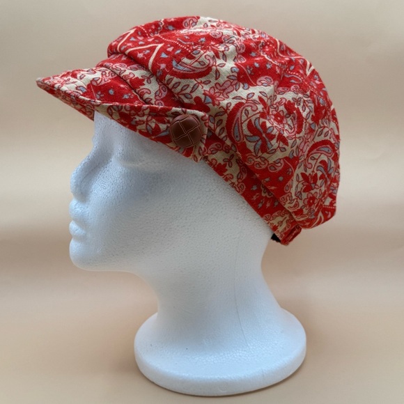 Basiquenti Newsboy Cap Hemp Blend Retro Hat Orange & Tan Buttoned Visor One Size - Picture 1 of 10